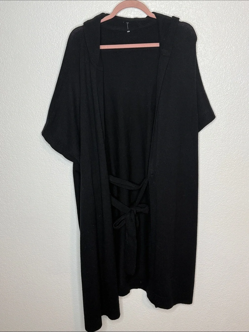 Athleta Black 100% Wool Hooded Belted Poncho One Size